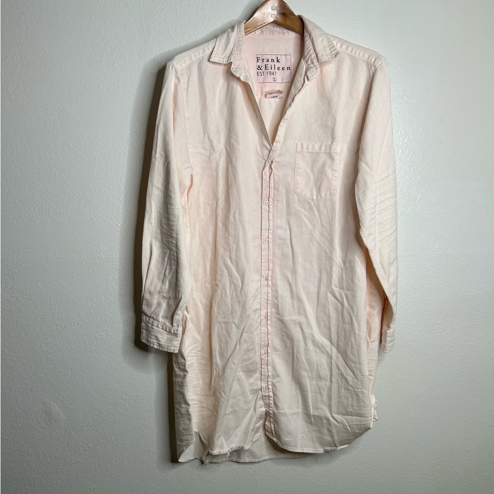 Frank & Eileen Mary Famous Denim Light Pink Acid Wash Button Down Shirt Dress L